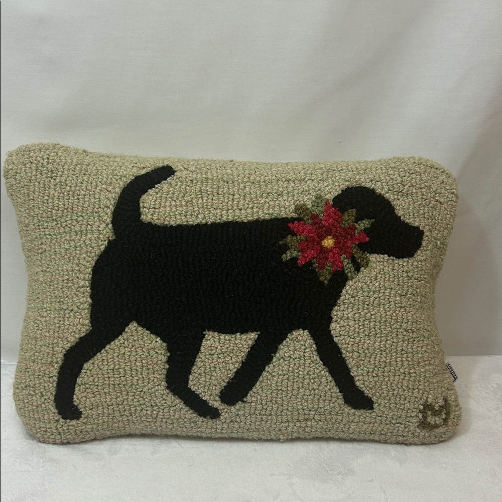 Chandler 4 Corners Black Lab Dog With A poinsettia flower  Pillow